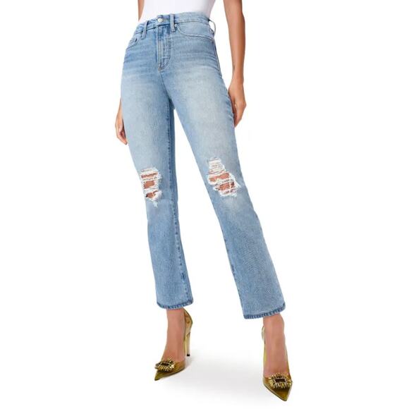 Good American Denim - Good American Good Boy Destroyed High Waist Jeans Indigo085 Womens Size 2 NWT